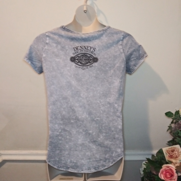 Harley-Davidson Distressed Gray Lace Trimmed T-Shirt - Picture 4 of 8